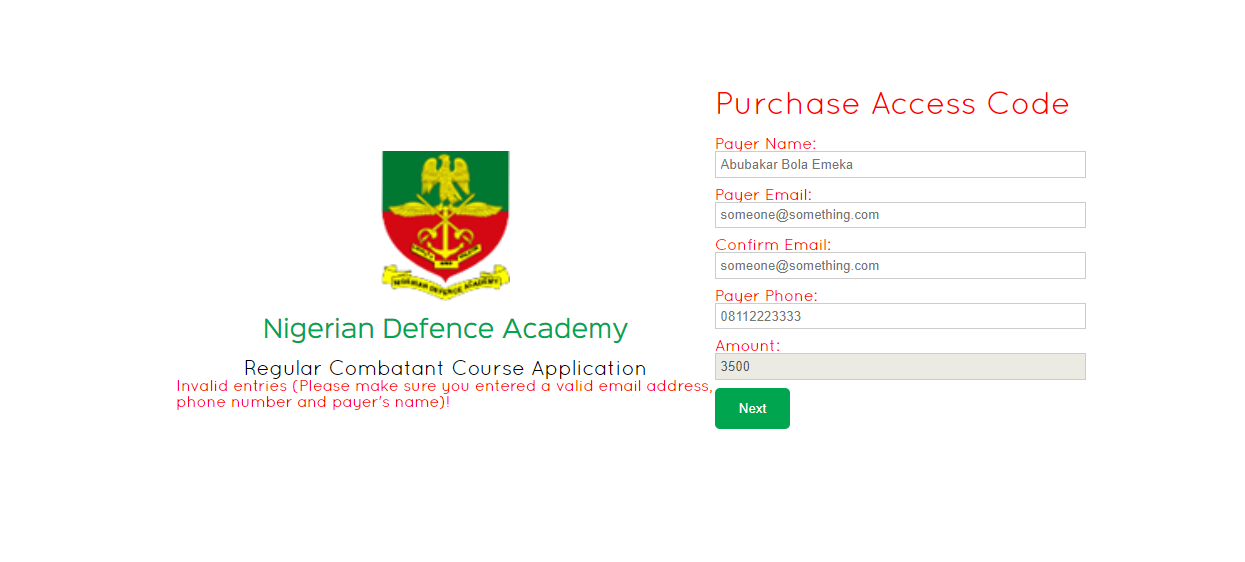 Nigerian Defense Academy Form for 2020/2021 [72nd Regular Course]