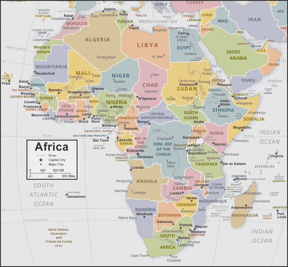 Africa Map with Capitals | African countries and Capitals